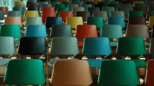 Rows of multicoloured chairs
